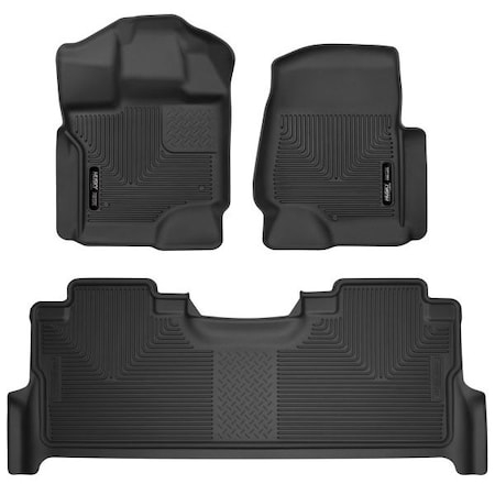 Husky Liners 17-C F250/F350 CREW X-ACT CONTOUR SERIES BLACK FRONT & 2ND ROW FLOOR L 53388